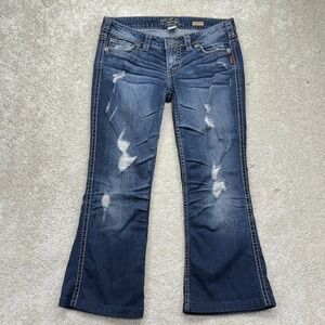 Silver Jeans Frances 22 Flare Jeans Womens 29X26 *Alter Blue Mid Rise Distressed